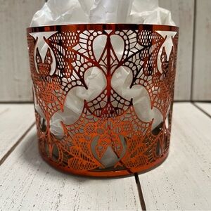 Bath & Body Works Candle Sleeve 3-Wick 14.5 oz Halloween Lace Orange Bats Decor